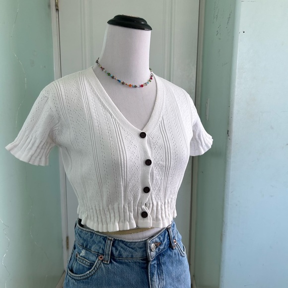 Korean Fashion White Knit Cottagecore Top - Picture 3 of 5